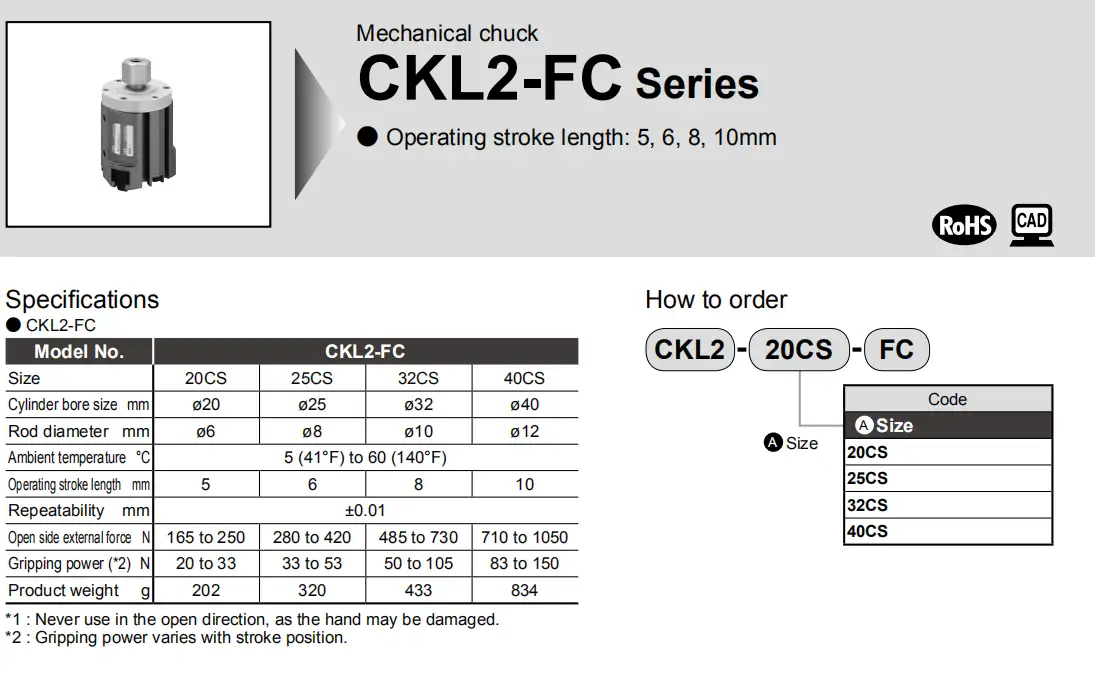Mâm cặp CKD CKL2 FC 2 Thông số Mâm cặp CKD CKL2 FC