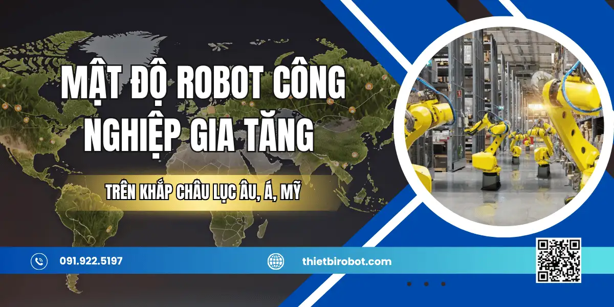 Mật độ robot công nghiệp gia tăng trên khắp châu lục Âu, Á và Mỹ