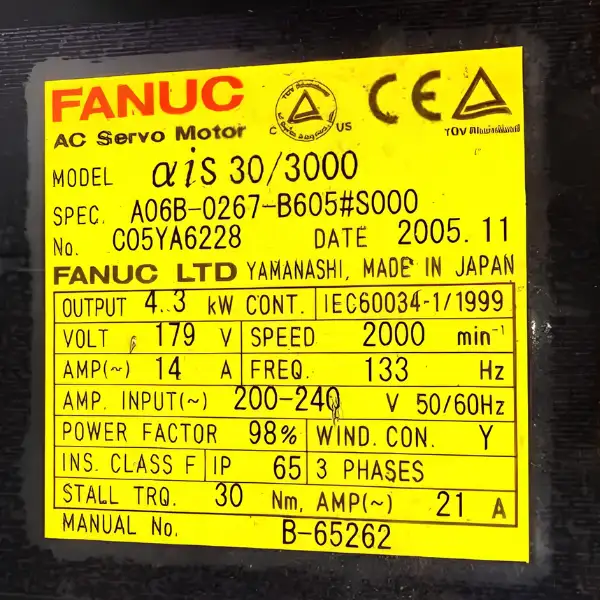 Động cơ AC Robot Fanuc A06B-0267-B605#S000 3 Động cơ Servo AC Fanuc A06B-0267-B605#S000